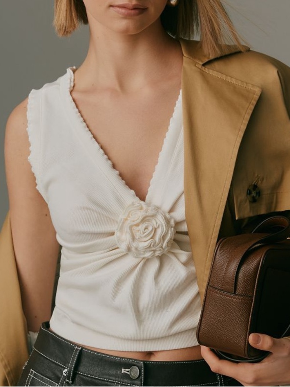 Maeve rosette v-neck sleeveless top